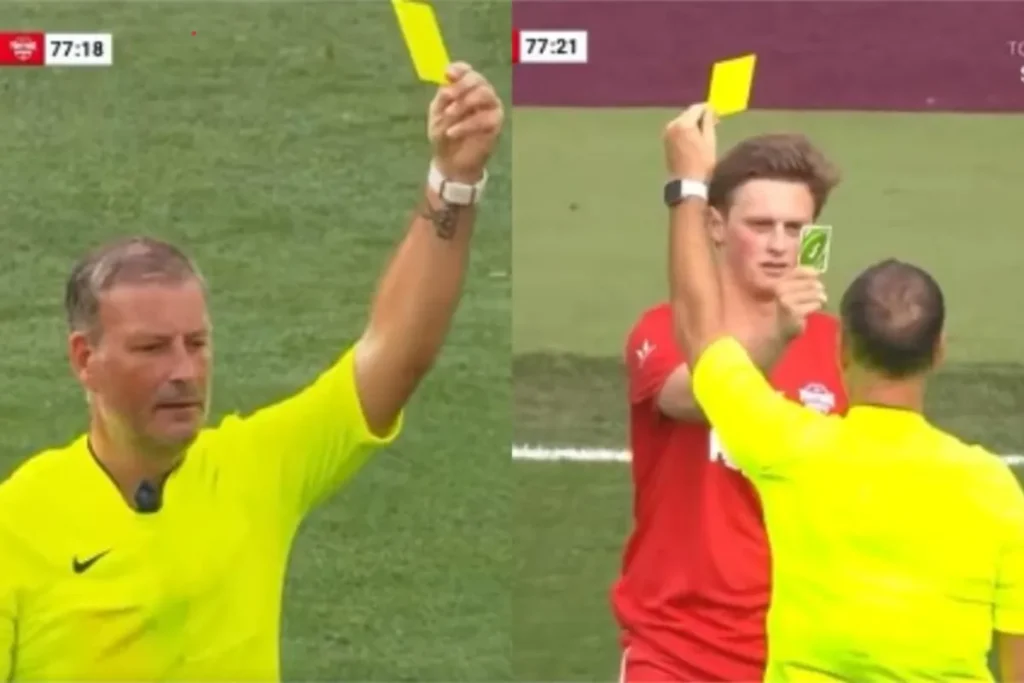 当球员做出危险动作、违反运动精力时裁判能够出示黄牌警示